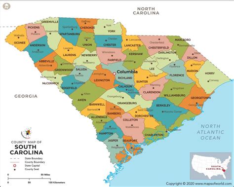 South Carolina Map with Counties
